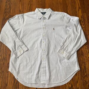 Ralph Lauren Classic Fit Check Button Up Shirt Blue White Flesh Pony Sz 18 34/35